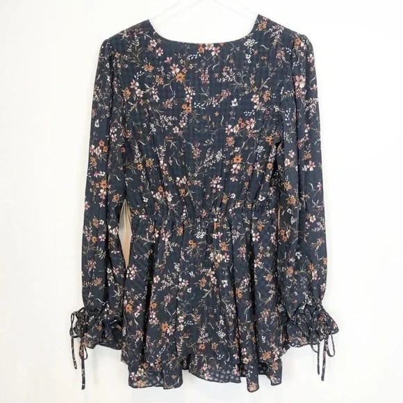 Tularosa Dee Dee Shift Long Sleeve Mini Dress Burlingame Floral Blue Print Small - Picture 5 of 12